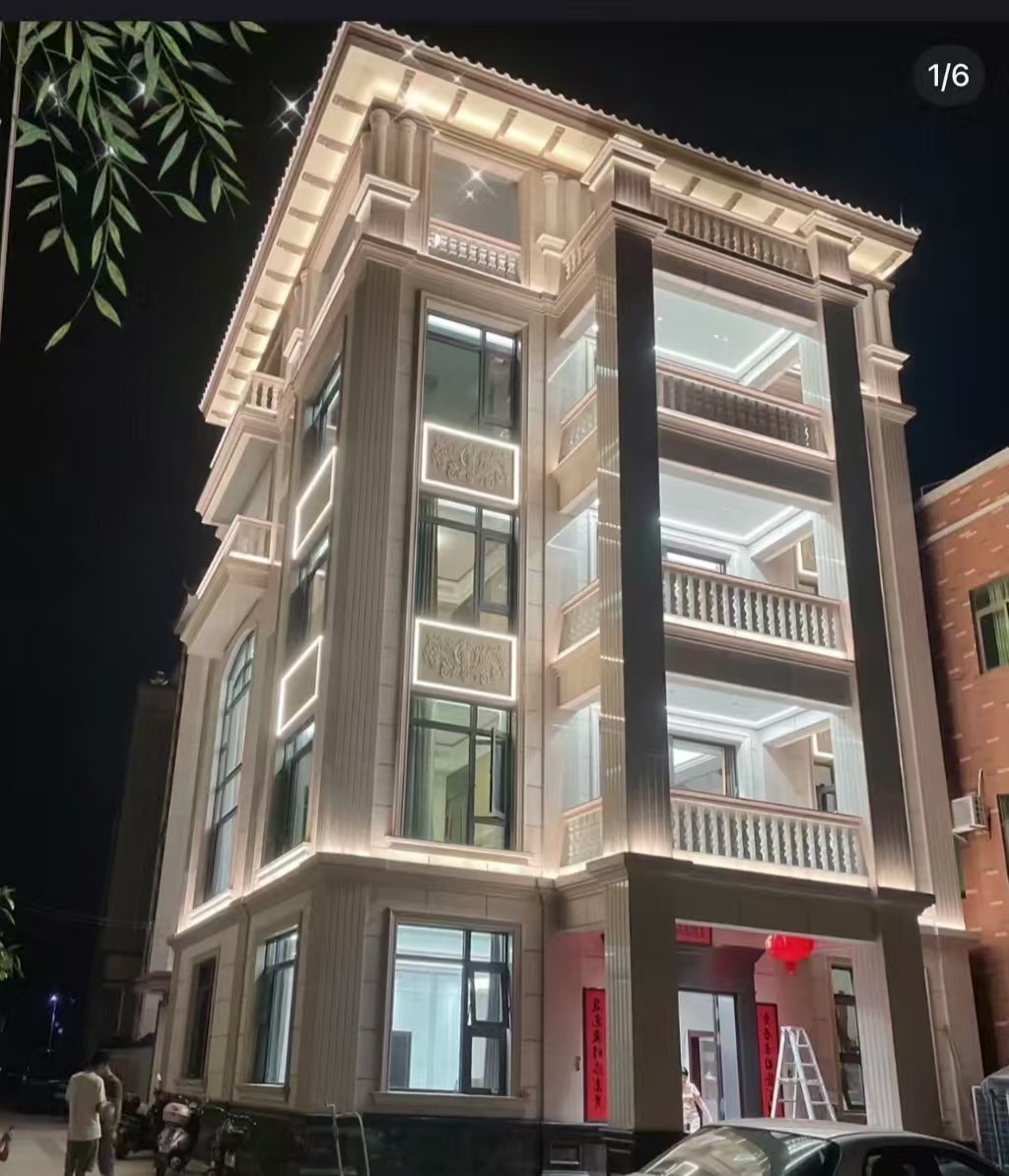 鹤岗 芝麻白花岗岩别墅外墙夜间效果