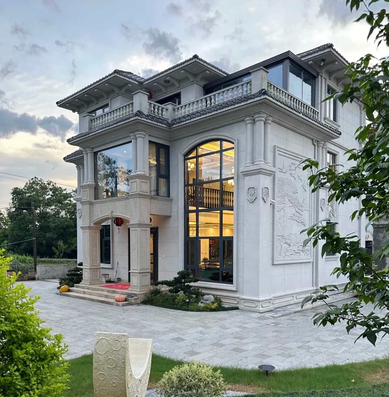 鹤岗 白麻花岗岩私人别墅干挂石材豪华定制