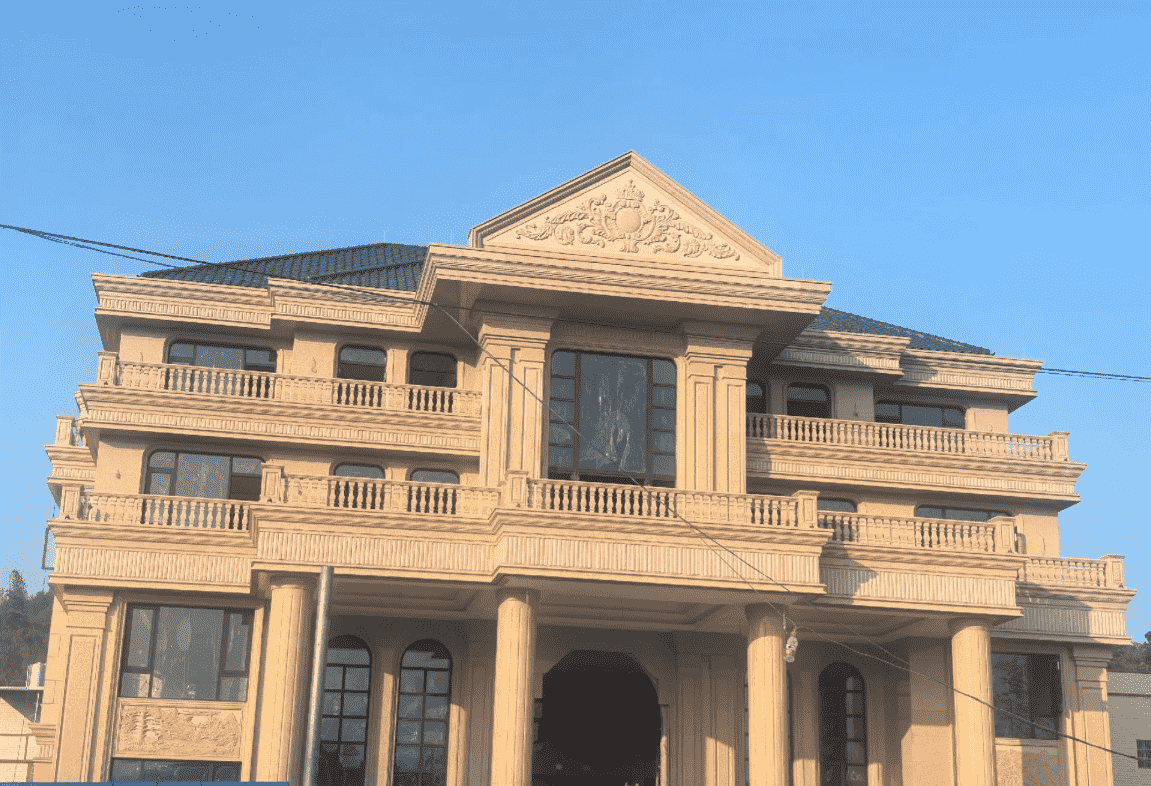 鹤岗黄金麻别墅外墙干挂石材效果示例